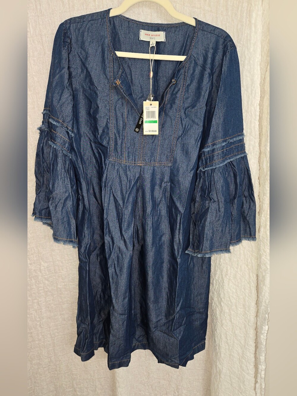 Max Studio Blue Denim Bell-Sleeve Dress